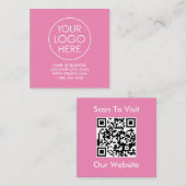 Moderne Roze Aangepaste Logo en QR Code Vierkante  Vierkante Visitekaartje (Voorkant / Achterkant)