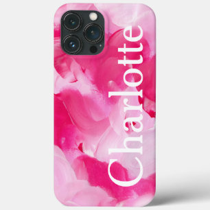 Moderne Roze Abstracte Penseelstreek Gepersonalise iPhone 13 Pro Max Hoesje