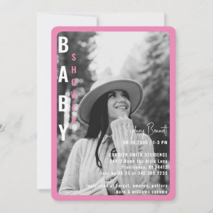 Moderne Roze Afgeronde Z/W Foto Baby Shower  Kaart