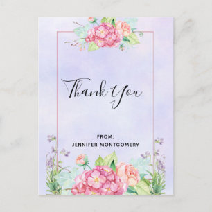 Moderne Roze Aquarel Bloemenboeket Bedankt Briefkaart