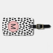Moderne Roze Bagage Label met Monogram (Voorkant horizontaal)
