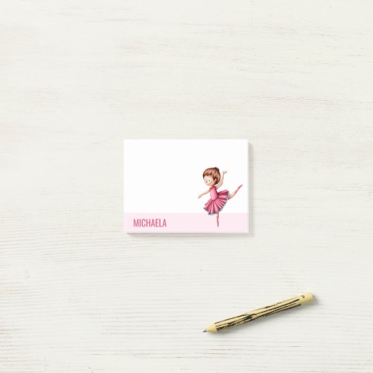 Moderne roze balletdanser post-it® notes (Op bureau)