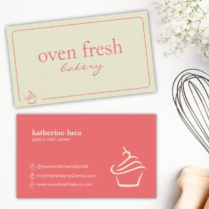 Moderne Roze Beige Cupcake Bakkerij Visitekaartje