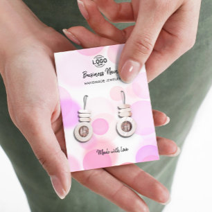 Moderne roze belletjes witte oorkaartje visitekaartje
