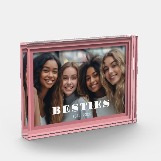 Moderne Roze Besties Keepsake Fotoblokken (Links)