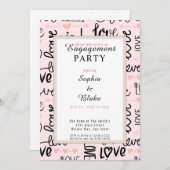 Moderne roze & Black Love Engagement Party Kaart (Voorkant / Achterkant)