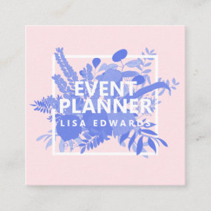 Moderne roze blauwe bloemen illustratie minimalist vierkante visitekaartje