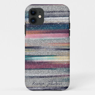 Moderne roze blauwe glitter penseel verf iPhone 11 hoesje