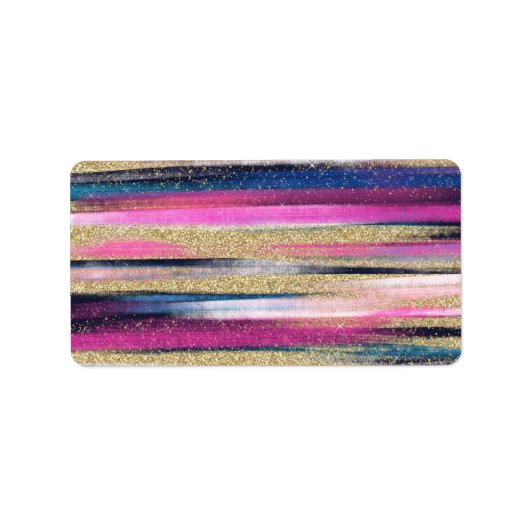 Moderne roze blauwe glitter penseel verf etiket (Voorkant)