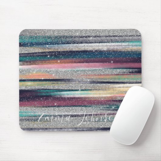 Moderne roze blauwe glitter penseel verf muismat (Met muis)