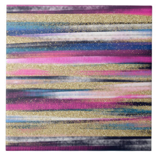 Moderne roze blauwe glitter penseel verf tegeltje