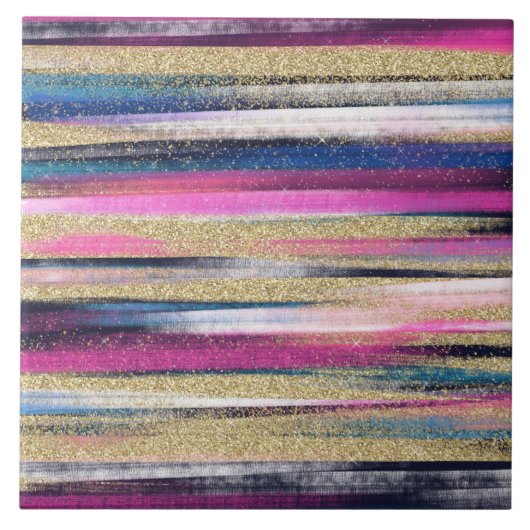 Moderne roze blauwe glitter penseel verf tegeltje (Voorkant)