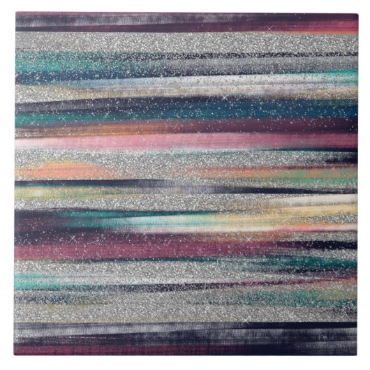 Moderne roze blauwe glitter penseel verf tegeltje (Voorkant)