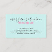 Moderne roze blauwe haarstylist script handtekenin visitekaartje (Achterkant)