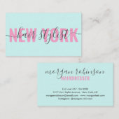 Moderne roze blauwe haarstylist script handtekenin visitekaartje (Voorkant / Achterkant)