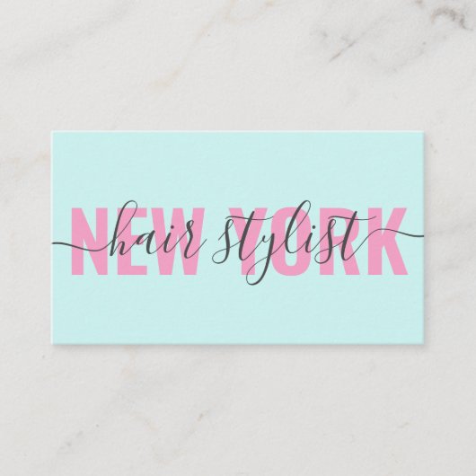 Moderne roze blauwe haarstylist script handtekenin visitekaartje (Voorkant)