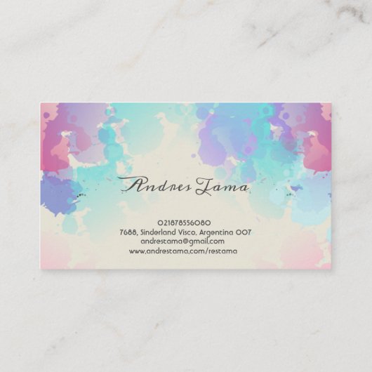 Moderne roze blauwe Waterverf Visitekaartje (Achterkant)