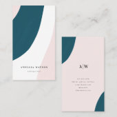 Moderne roze, Blauwgroen en witte penseelstreken Visitekaartje (Voorkant / Achterkant)