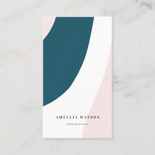 Moderne roze, Blauwgroen en witte penseelstreken Visitekaartje (Voorkant)