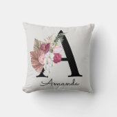 Moderne Roze Bloem Initial A Kussen (Voorkant)