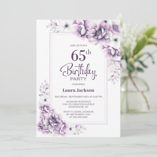 Moderne Roze Bloemen 65e Verjaardagsfeest Kaart (Staand voorkant)