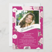 Moderne roze bloemen Afstuderen uitnodiging (Voorkant)