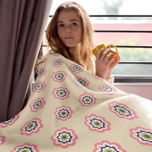 Moderne Roze Bloemen Beige Pastel Fleece Deken