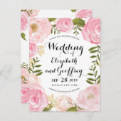 Moderne  Roze Bloemen Bewaar de Datum Aankondigingskaart (Voorkant / Achterkant)