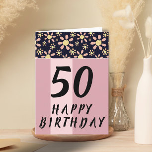 Moderne Roze Bloemen Bloemige Vrouw 50e Verjaardag Kaart