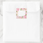Moderne Roze Bloemen Bruiloft Blank Custom Vierkante Sticker (Tas)