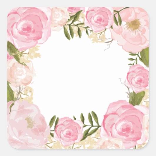 Moderne Roze Bloemen Bruiloft Blank Custom Vierkante Sticker (Voorkant)