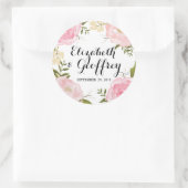 Moderne  Roze Bloemen Bruiloft Custom Favor Ronde Sticker (Tas)
