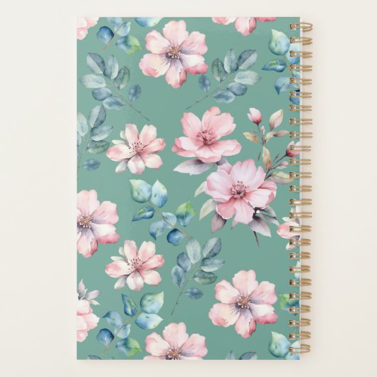 Moderne Roze Bloemen Greenery Planner (Achterkant)
