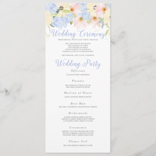 Moderne  Roze Bloemen Huwelijksprogramma Kaart (Voorkant)