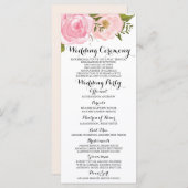 Moderne  Roze Bloemen Huwelijksprogramma Kaart (Voorkant / Achterkant)