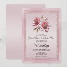 Moderne Roze Bloemen Huwelijksuitnodiging Kaart
