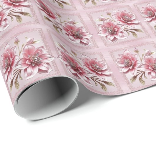Moderne Roze Bloemen Inpakpapier (Rol Hoek)