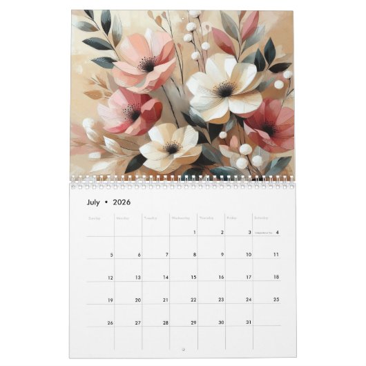 Moderne roze bloemen kalender (Jul 2026)