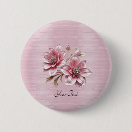 Moderne roze bloemen knop ronde button 5,7 cm