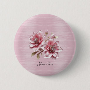 Moderne Roze Bloemen Knop Ronde Button 5,7 Cm
