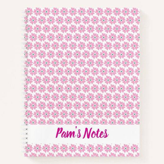 Moderne Roze Bloemen Naam Notitieboek (Voorkant)