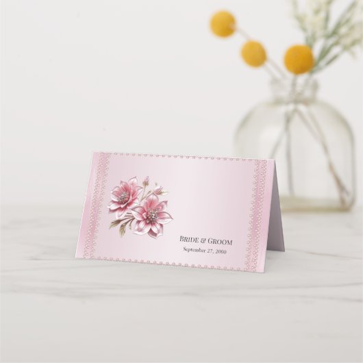 Moderne Roze Bloemen Place Card (Achterkant)