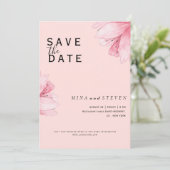 Moderne Roze Bloemen Romance bruiloft Save The Date (Staand voorkant)