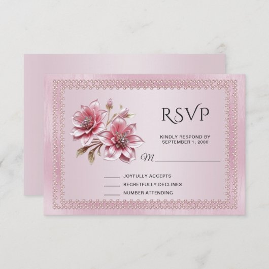 Moderne Roze Bloemen RSVP Kaart (Voorkant / Achterkant)