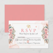 Moderne roze bloemen RSVP kaart (Voorkant / Achterkant)