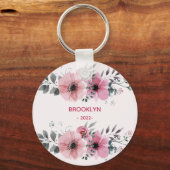 Moderne roze bloemen sleutelhanger (Voorkant)