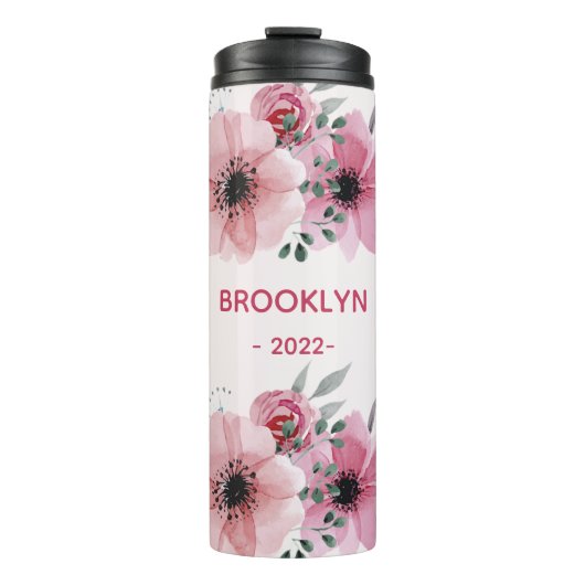 Moderne roze bloemen thermosbeker (Voorkant)