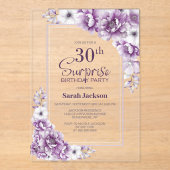 Moderne Roze Bloemen Verrassing 30ste Verjaardagsf Acryl Uitnodigingen (Voorkant)