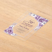 Moderne Roze Bloemen Verrassing 70ste Verjaardagsf Acryl Uitnodigingen (Laagn)