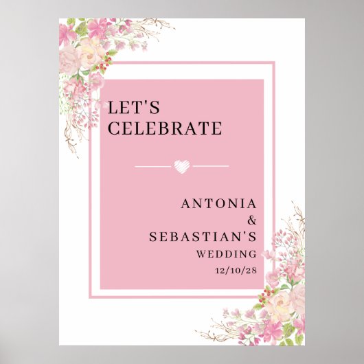 Moderne Roze Bloemen Welkom bruiloft Poster (Voorkant)